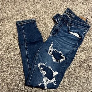 American Eagle Outfitters Dark Blue Distressed Skinny Jeans